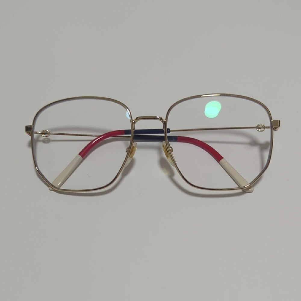 Gucci Gold Frame Glasses with Red and Blue Accents